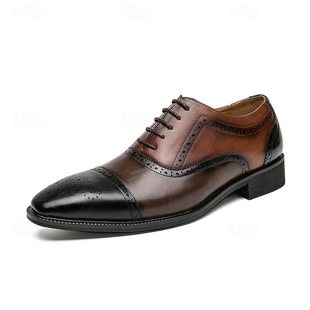 Men's Faux Shoes Leather Brown Oxford Wingtip – Black and FashionChic