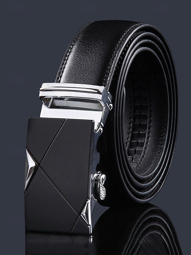 Metal Black with Leather Elegant Adjustable Belt Men's FashionChic