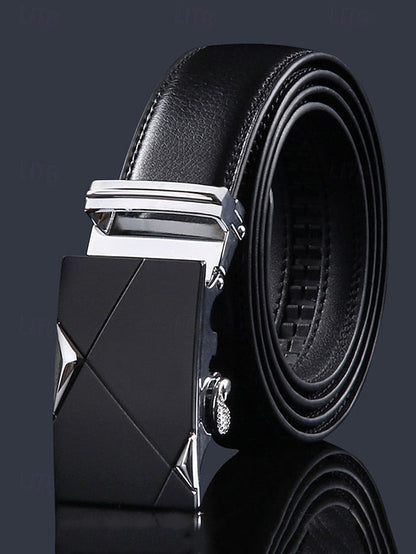 Metal Black with Leather Elegant Adjustable Belt Men's FashionChic