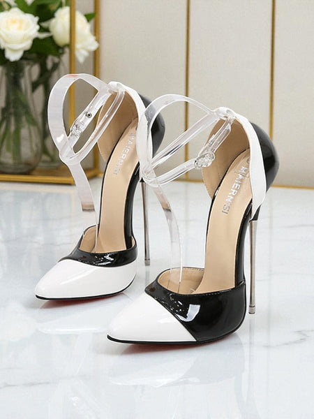 Black and Stiletto Red Pointed Women's Toe Patent Leather FashionChic