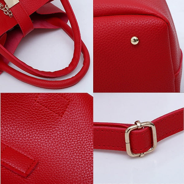 Gold Red Women's Chain with Leather Handbag Lock and Faux FashionChic