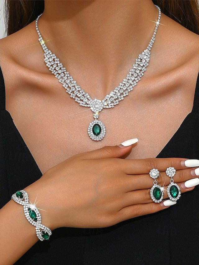 – Jewelry Luxury Set Green Women for Crystal Necklace Elegant FashionChic