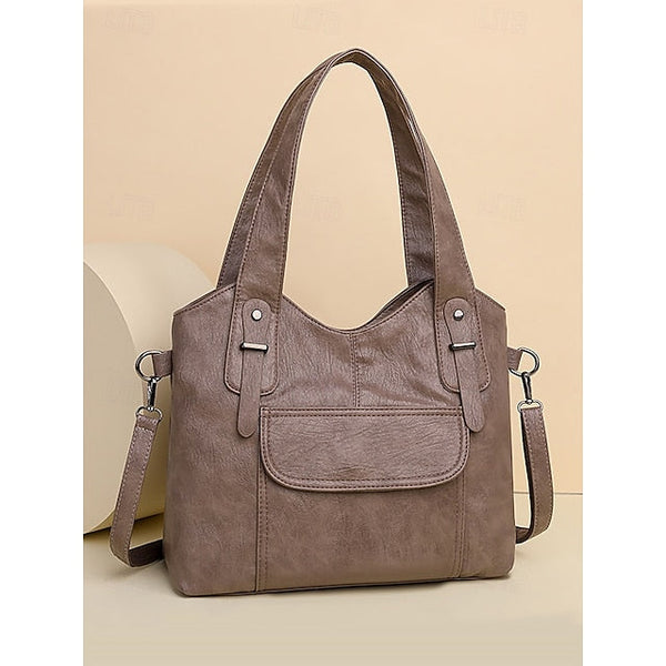 Brown Faux Bag Women's Leather Tote with Vintage Dual FashionChic