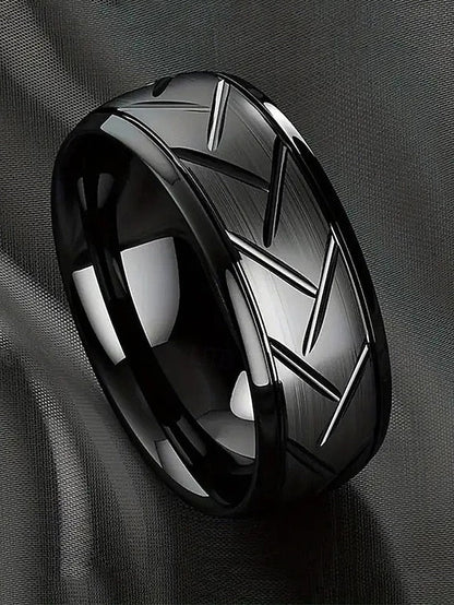 Geometric Rings Steel Men's Pattern Stainless Modern – FashionChic