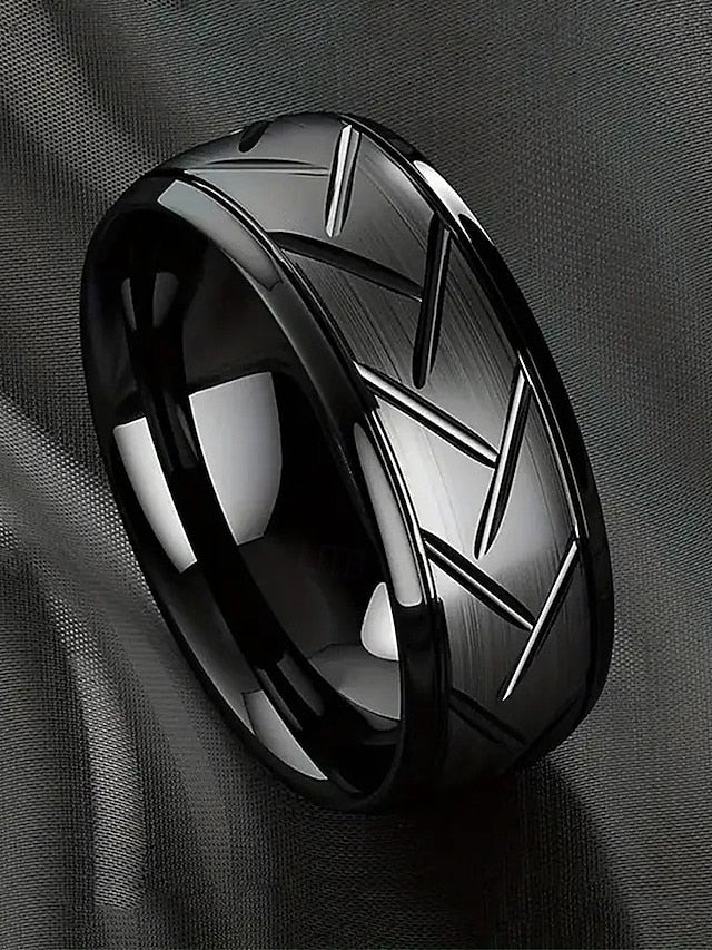 Geometric Rings Steel Men's Pattern Stainless Modern – FashionChic