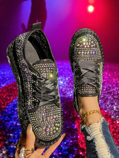 Accents Sparkling with Women's Silver Rhinestone Sneakers FashionChic