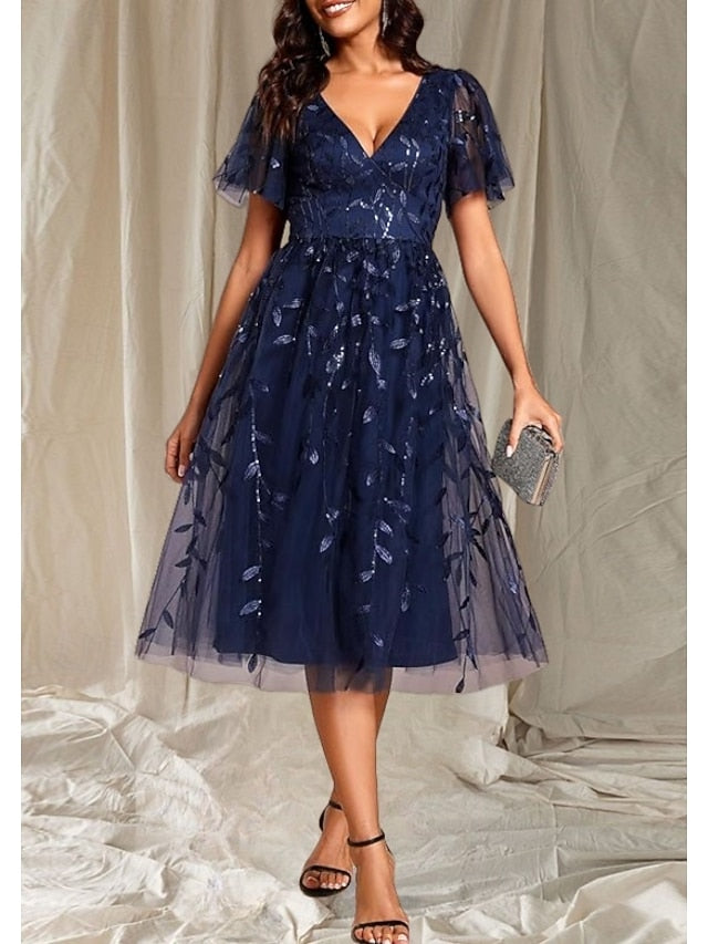 Guest Mother V Bride the Neck A-Line Wedding Dress Elegant of FashionChic