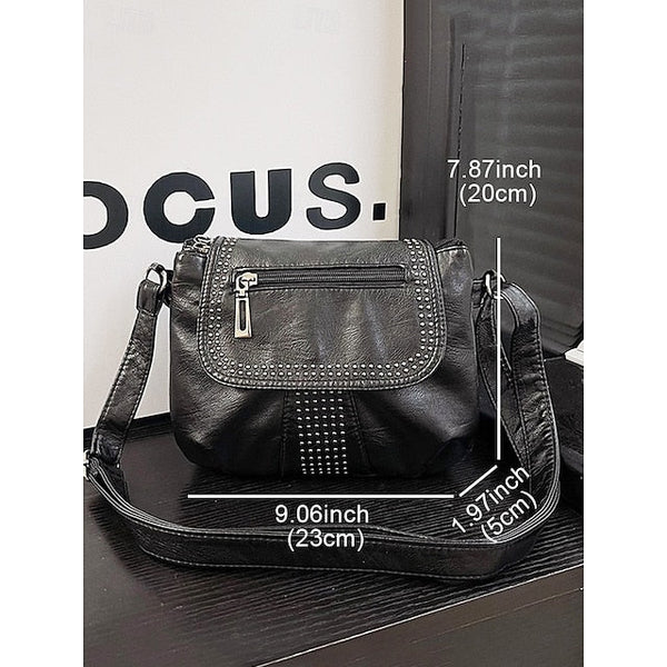 with Faux Bag Women's Leather Brown Crossbody Studded FashionChic