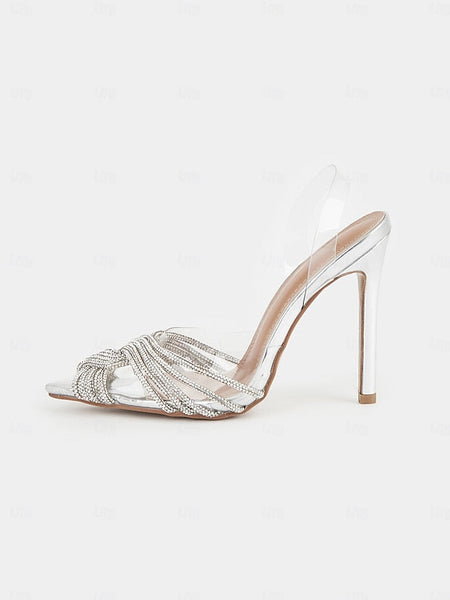 Stiletto – Rhinestone Straps with Sandals Silver Transparent FashionChic