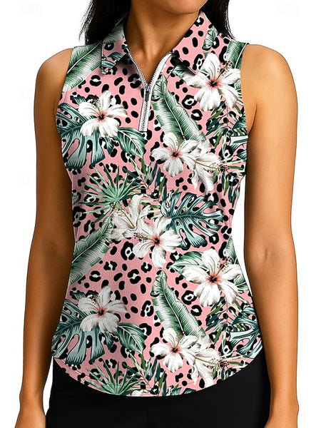 Women's Leopard Floral Tops Sport Shirt Golf Polo Shirt FashionChic