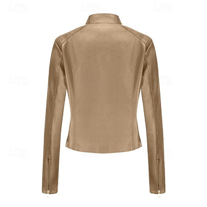 Comfortable Zipper Jacket Leather Faux Pocket Women's FashionChic