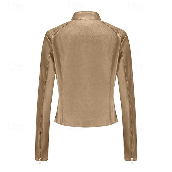 Comfortable Zipper Jacket Leather Faux Pocket Women's FashionChic