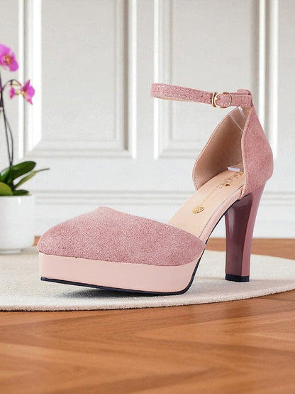 High Heel 1950s Women's Strap Burgundy Ankle Suede Platform FashionChic