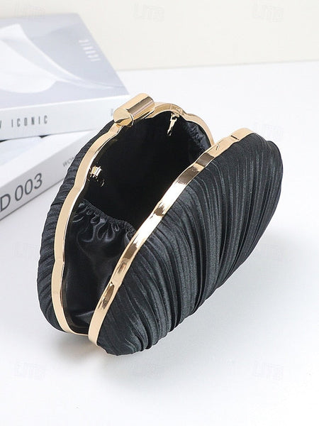 Satin Women's Evening Clutch Shell Purse Pleated FashionChic