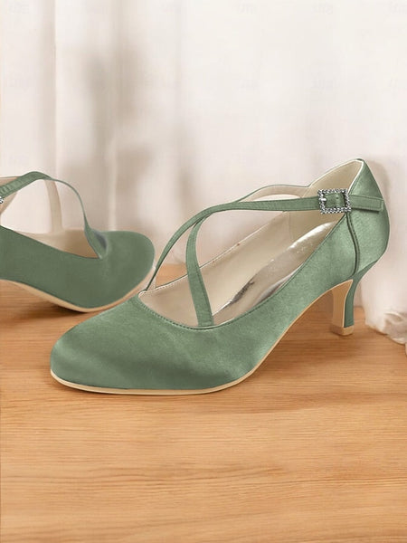 Elegant Buckle White Satin Cross-Strap Heels with – Rhinestone FashionChic