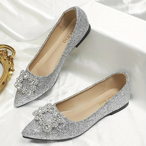 Rhinestone Silver Glitter Flats Embellished with Women's FashionChic