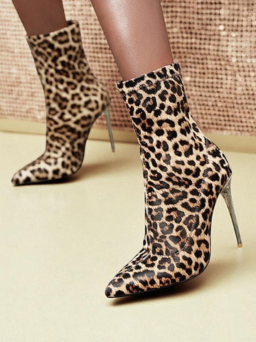 Boots Print - Ankle Women's Leopard Sexy Pointed Stiletto FashionChic
