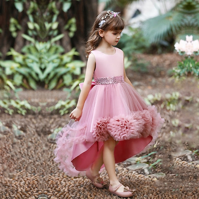 Girl Kids Girls' Flower Colored Solid Short Dress FashionChic