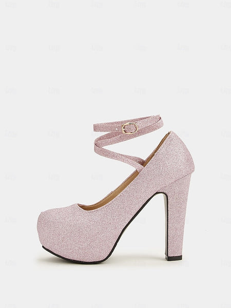 Ankle Glitter Heels Platform – Pink Women's with Strap FashionChic