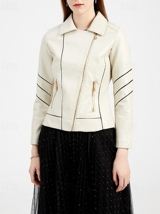 Faux Zipper Leather Comfortable Jacket Pocket Women's FashionChic