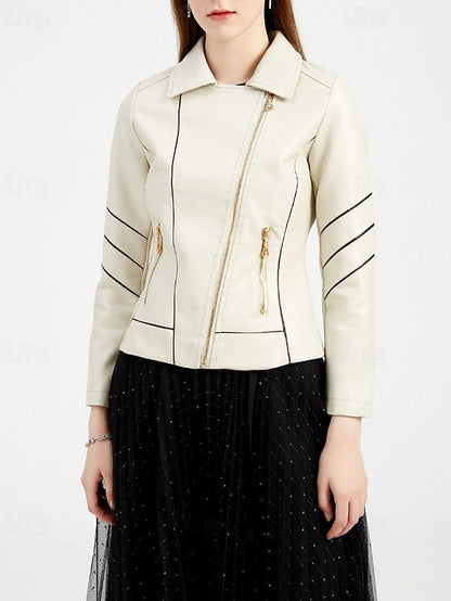 Faux Zipper Leather Comfortable Jacket Pocket Women's FashionChic