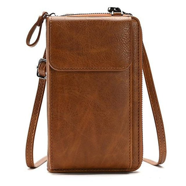 with Zipper Wallet Vintage Faux Crossbody Leather Women's FashionChic