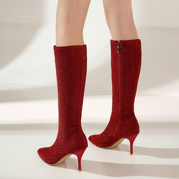 Knee-High Elegant Sparkly Stiletto Women's – Boots FashionChic
