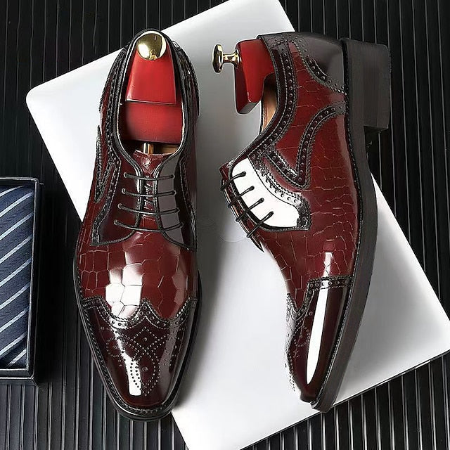Brogue with Burgundy Leather Men's Patent Shoes Oxford FashionChic
