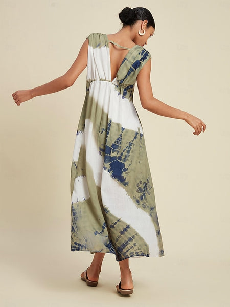 Tie-dye Printed Sleeveless Maxi Dress