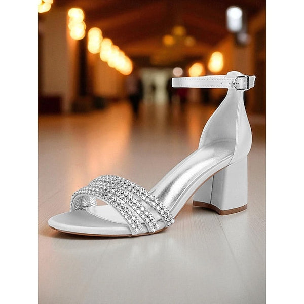 Satin Sandals Women's with Rhinestone Block Purple Heel FashionChic