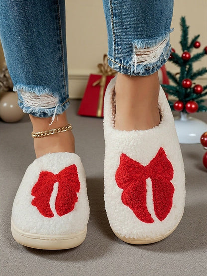 Bowknot Women's - with White Soft Slippers and Design Red FashionChic