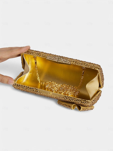 Clutch Heel Sparkling Bow Matching High with Sandals Rhinestone FashionChic