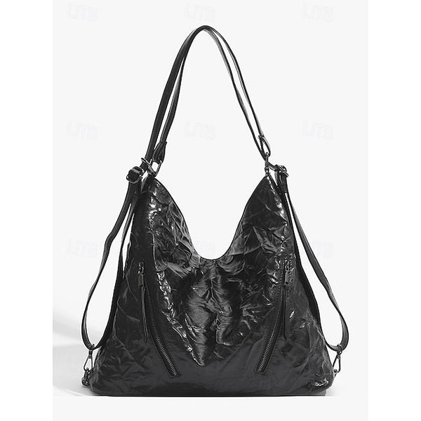 Women's Black Hobo Leather – Patent Crinkle Bag Sleek FashionChic