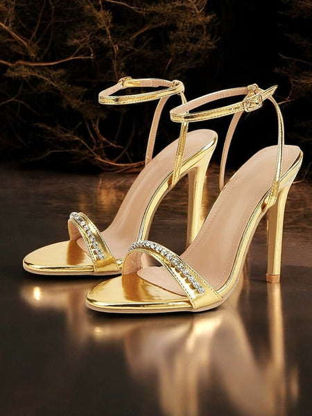 Women's High Dazzling Heels – Strap Gold Metallic Ankle FashionChic