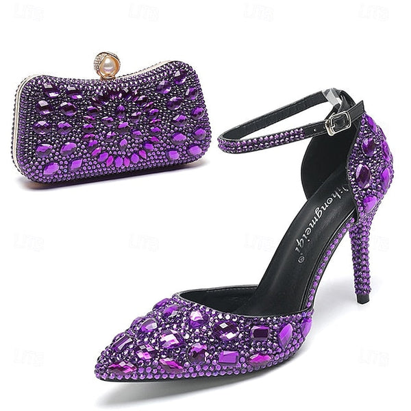Heel Shoes Multicolor Wedding Women's High with Rhinestone FashionChic