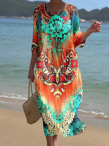 Women's Midi Dress Linen Like Breathable Lightweight FashionChic