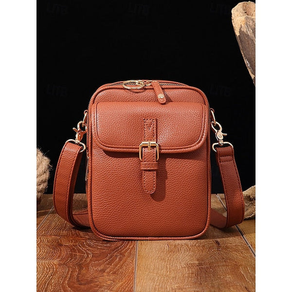 Bag Front Brown with Faux Vintage Leather Women's Crossbody FashionChic