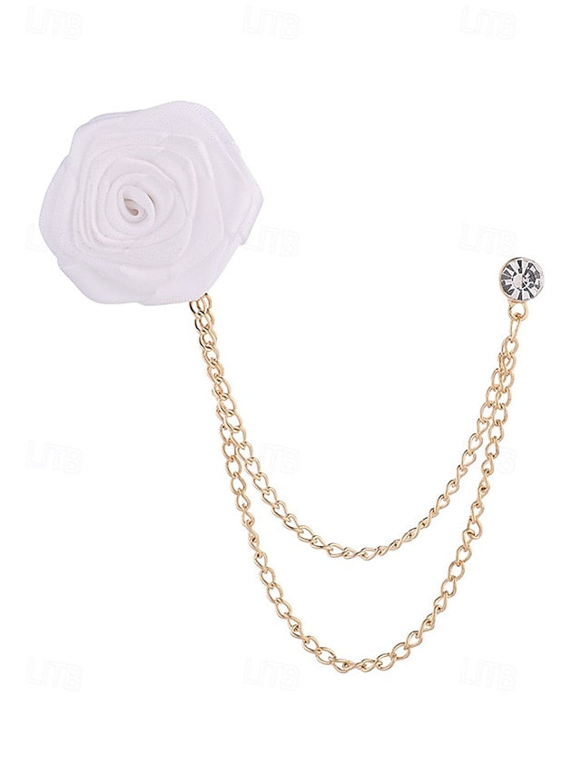 Elegant with – Rose Lapel Red Chain Gold Pin Men's FashionChic