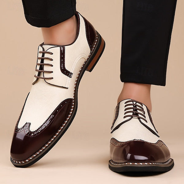 Shoes Wingtip Faux Burgundy Leather and White Men's Oxford FashionChic