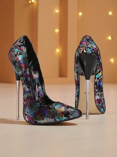 Stiletto Heels High Women's Jacquard Red FashionChic