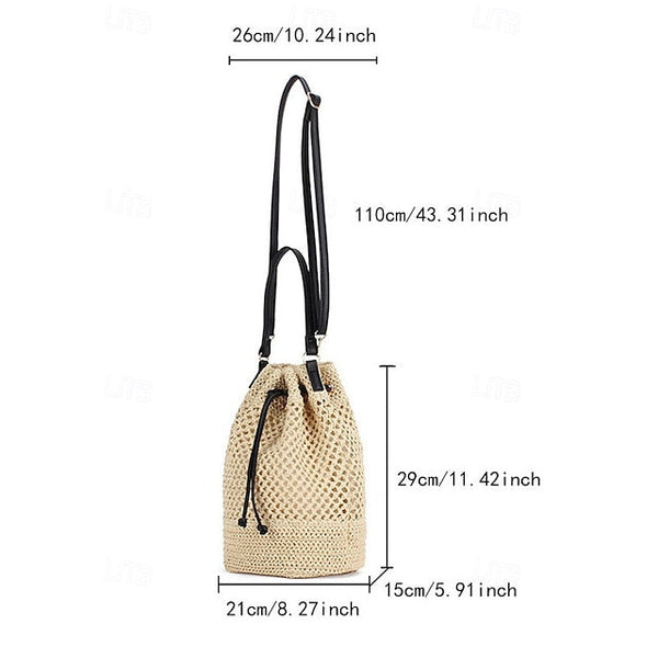 Bag - with Tote Women’s Summer Woven Drawstring Stylish Bucket FashionChic