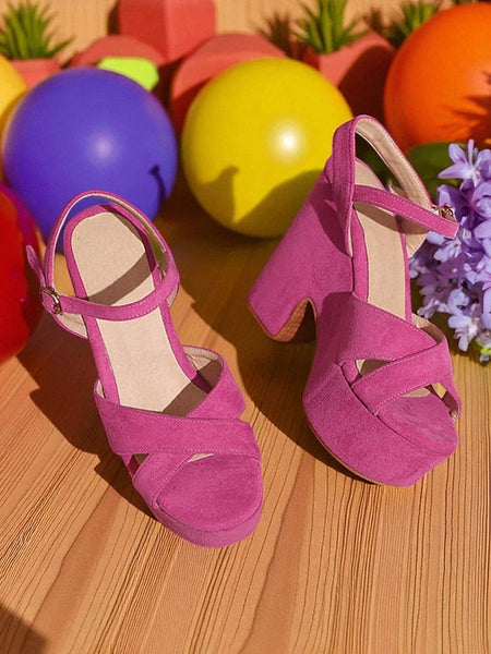 - Hot Pink Suede with Platform Ankle Sandals Strap Women's FashionChic