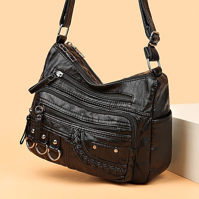 Multiple Crossbody with Vintage Leather Women's Faux Bag FashionChic