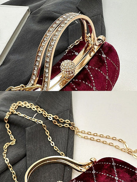 Quilted Diamond Evening Purse with Accents Velvet Women's - FashionChic