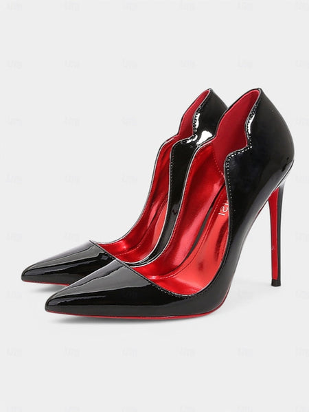 High – Soles Pointed Heels Patent Red with Leather Black Toe FashionChic