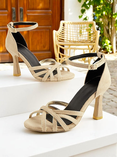 Ankle 1950s Women's Elegant Strappy – Nude Heels Suede FashionChic
