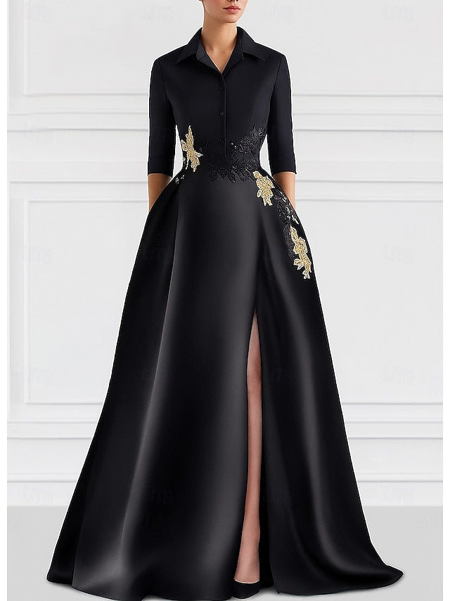Bride A-Line Dress Shirt Wedding Mother the of Tie Elegant Black FashionChic