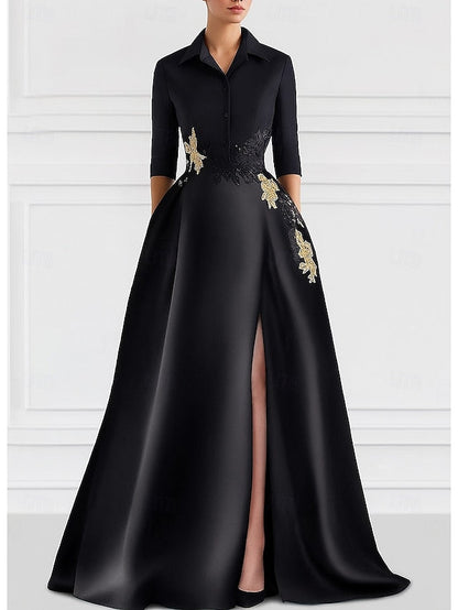 Bride A-Line Dress Shirt Wedding Mother the of Tie Elegant Black FashionChic