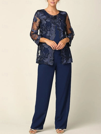 Mother Crew Neck of Elegant the Bride 3 Piece Pantsuit Dress FashionChic