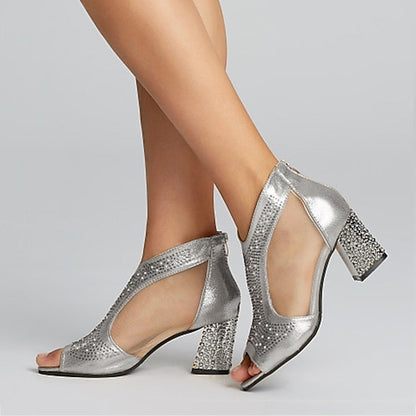 Glitter Sandals Peep Elegant Heeled with Gold Toe Women's FashionChic
